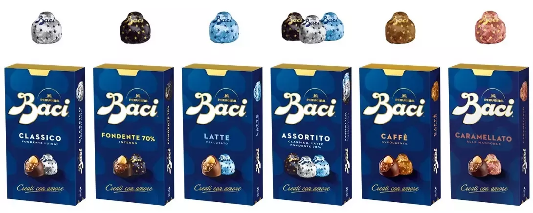 Gamma completa dei vari gusti di Baci Perugina